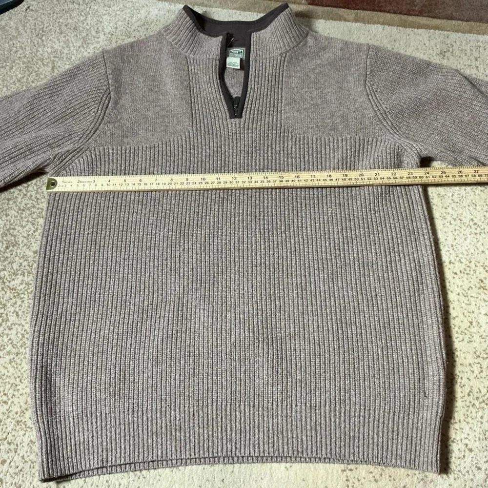 LL Bean Mens 100% Merino Lambswool Quarter Zip Sweater Taupe Brown L Tall 237814